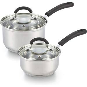 4-Piece Stainless Steel 1 qt. and 2 qt. Even Heating Sauce Pan Set with Tempered Glass Lid and Silicone-wrapped Handle