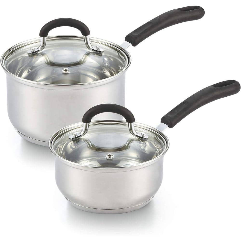 2-Piece Professional Stainless Steel Saucepan Set with Lid, 1 and 2 Quarts,