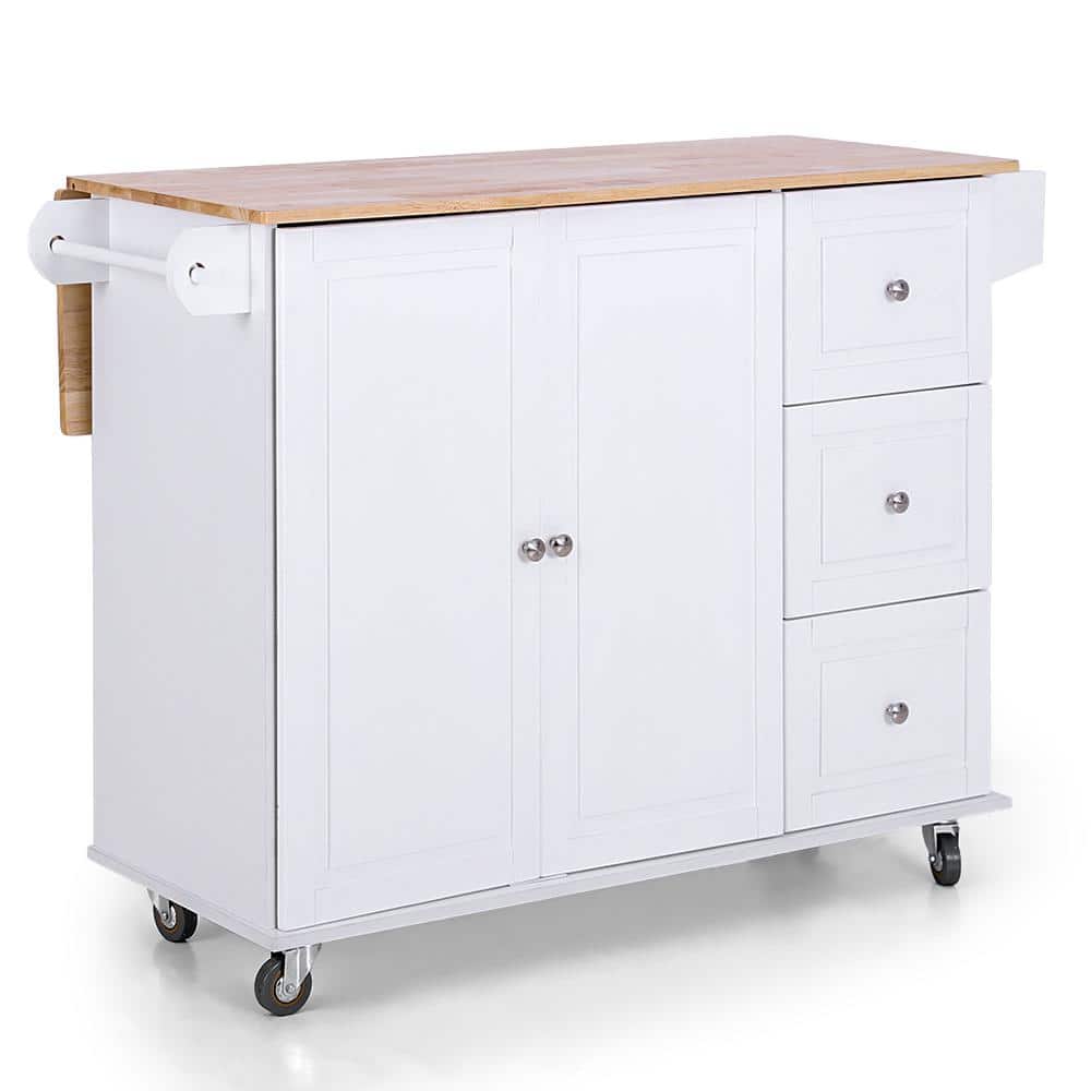 Phi Villa White Kitchen Island Ultility Cart Storage Cabinet With