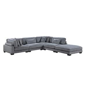 Turbo 135 in. Straight Arm 5-Piece Corduroy Fabric Modular Sectional Sofa in Gray with Ottoman