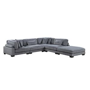 Turbo 135 in. Straight Arm 5-Piece Corduroy Fabric Modular Sectional ...