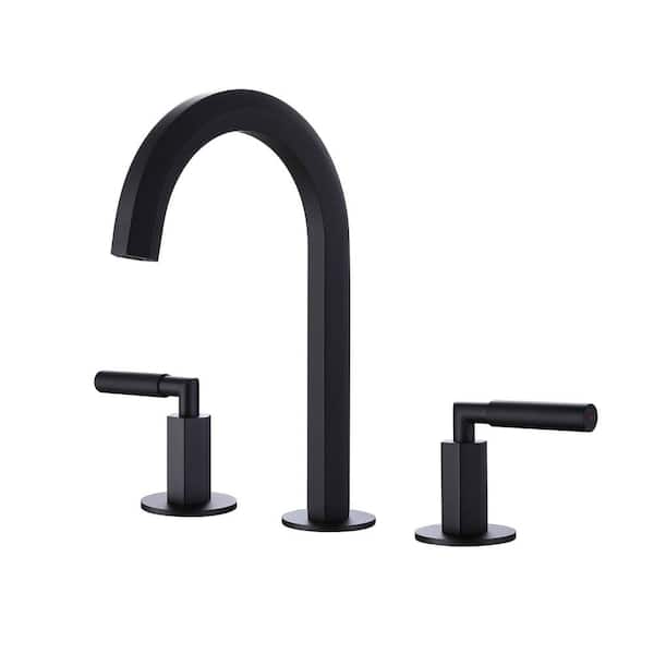 AIMADI 8 in. Widespread Double Handle Bathroom Faucet with Valve Modern 3-Hole Brass Bathroom Basin Taps in Matte Black