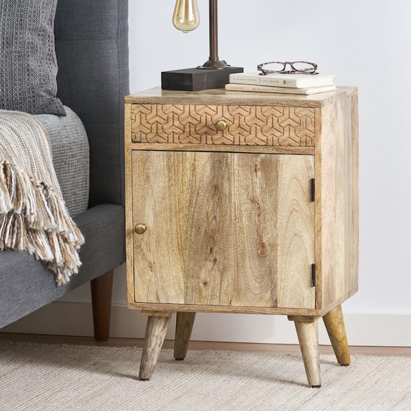 Noble House Camrose 1-Drawer Natural Nightstand (26 in. H x 18 in. W x 14 in. D)