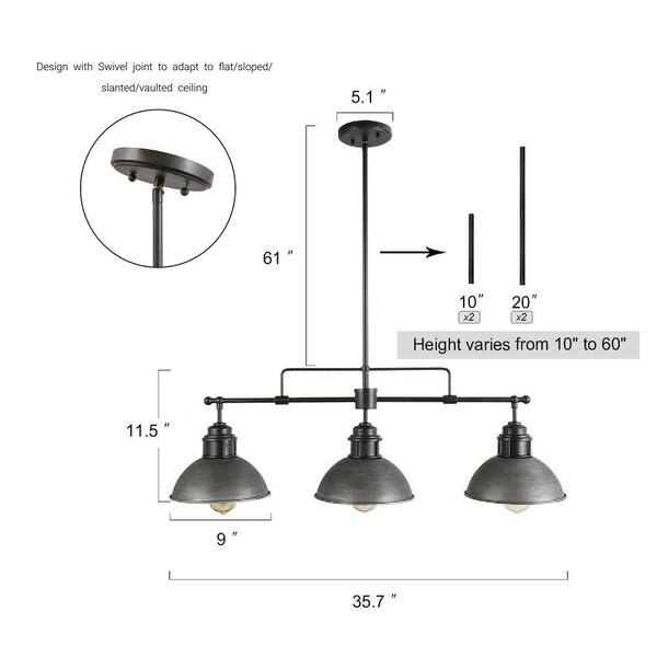 3 light linear island pendant