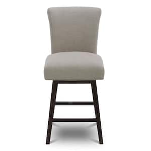 Dennis 26 in. Flax Beige High Back Solid Wood Frame Swivel Counter Height Bar Stool with Fabric Seat