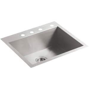 Vault Dual Mount Stainless Steel 25 in. 4-Hole Single Basin Kitchen Sink