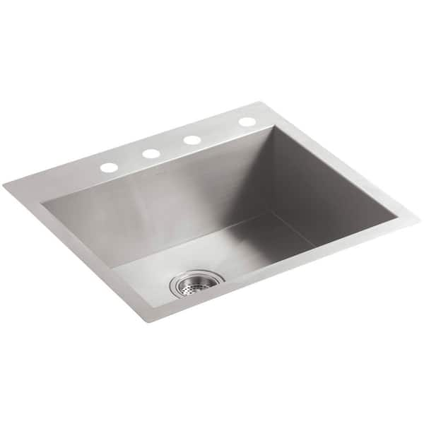 KOHLER Vault Dual Mount Stainless Steel 25 in. 4-Hole Single Basin Kitchen Sink