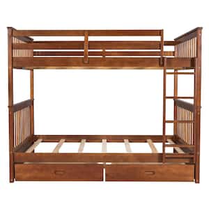 Walnut Full-Over-Full Bunk Bed with Ladders and 2-Storage Drawers