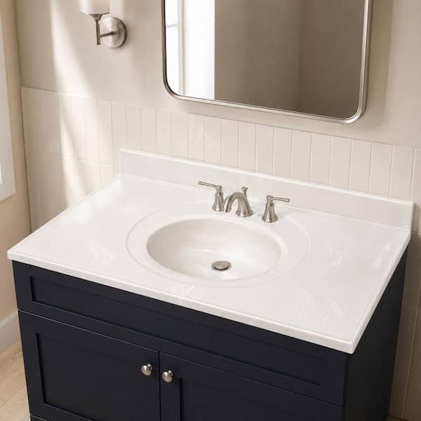 43 in. W x 22 in. Cultured Marble Vanity Top in Ivory Swirl, 4 in. Faucet Spread