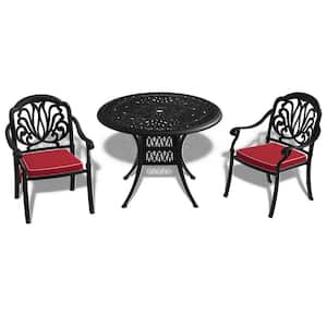 3-Piece Cast Aluminum Patio Outdoor Bistro Set Rust-Proof Furniture Table Set with Seat Cushions in Random Colors