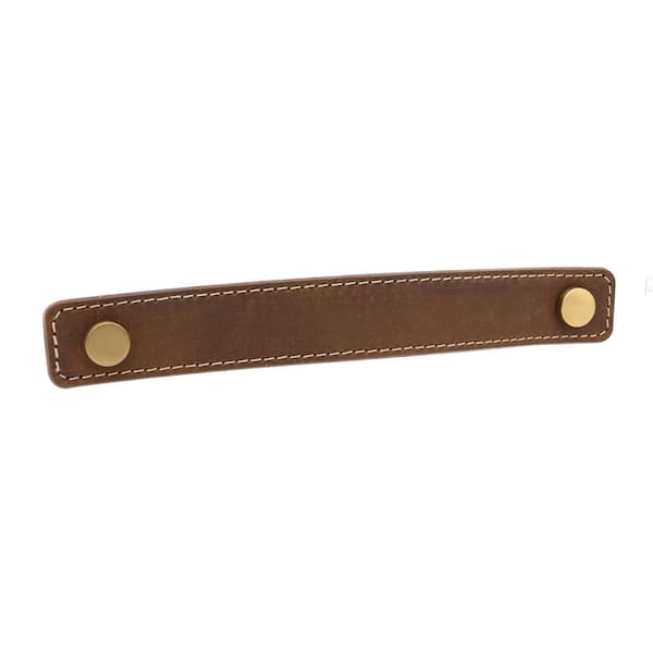 Saddle Leather 6 in. (152 mm) Center-to-Center Rustic Satin Brass Drawer Pull