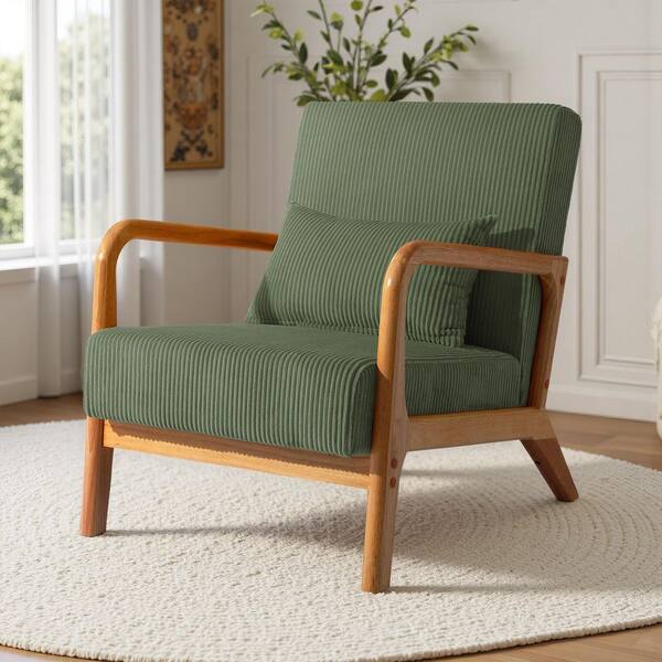 Uixe Gray Green Corduroy Fabric Upholstered Accent Arm Chair with