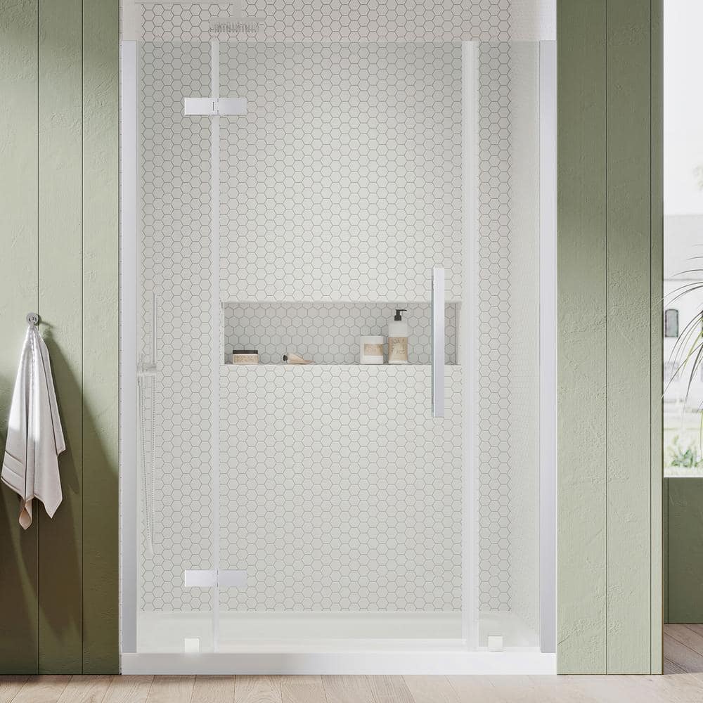 OVE Decors Tampa 48 in. L x 34 in. W x 72 in. H Alcove Shower Kit with Pivot Frameless Shower Door in Chrome and Shower Pan, Grey -  828796052283