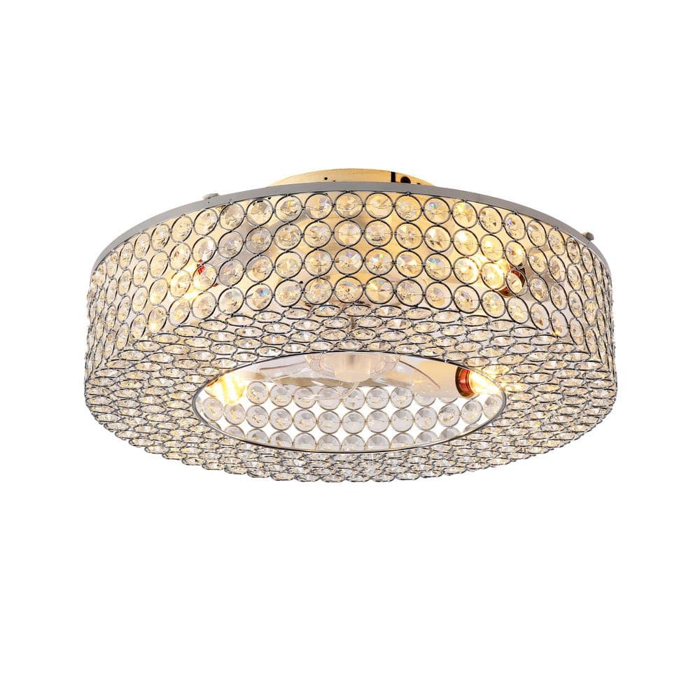 Tatahance 19.6 in. Smart White Flush Mount Fandelier Crystal