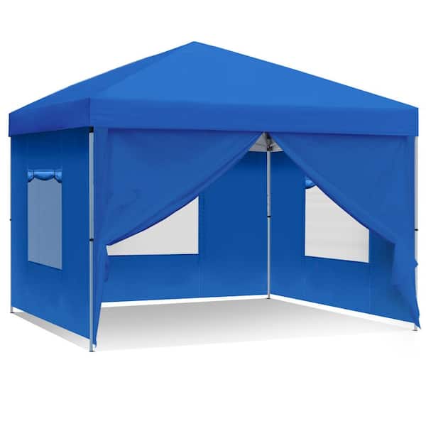 DEXTRUS 10 ft. x 10 ft. Pop Up Canopy Instant Tent with 1 Removable Sidewall, 4 Ropes, 8 Stakes, 4 Canopy Weights 1 Roller Bag