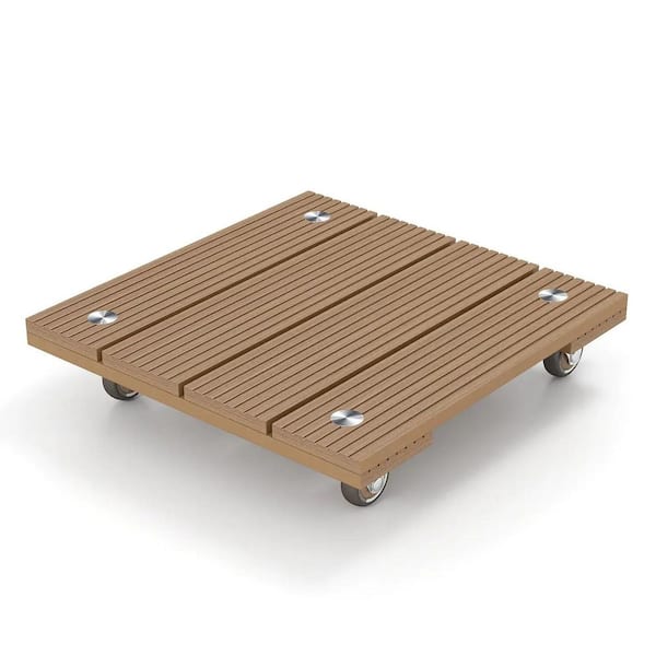 15.7 in. Brown Square WPC Plant Caddy Heavy Duty with Locking Wheels 150 lb. Capacity Crack Resistant