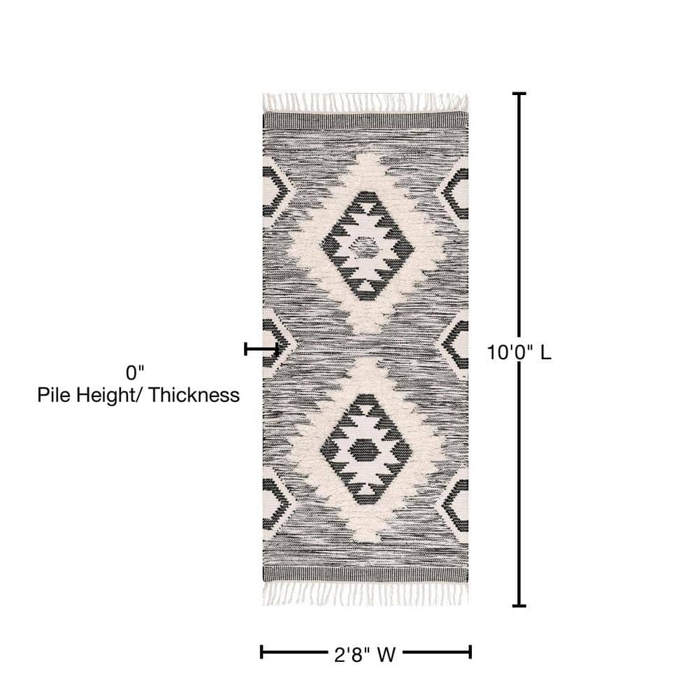 Savannah Moroccan Fringe 33" Black Wool Runner Rug