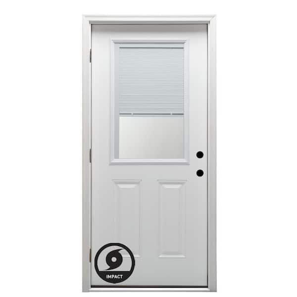 36 in. x 80 in. Severe Weather Internal Blinds Right-Hand 1/2-Lite Clear Primed Fiberglass Smooth Prehung Front Door