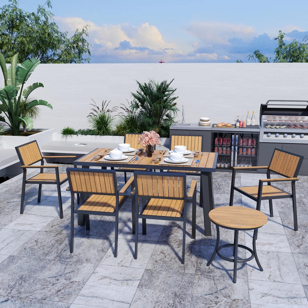 PamaPic 8Piece Aluminum Outdoor Patio Dining Set with Rectangle Table