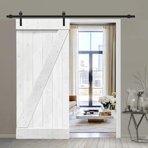 Z Bar Series 30 in. x 84 in. Pre-Assembled White Stained Wood Interior Sliding Barn Door with Hardware Kit