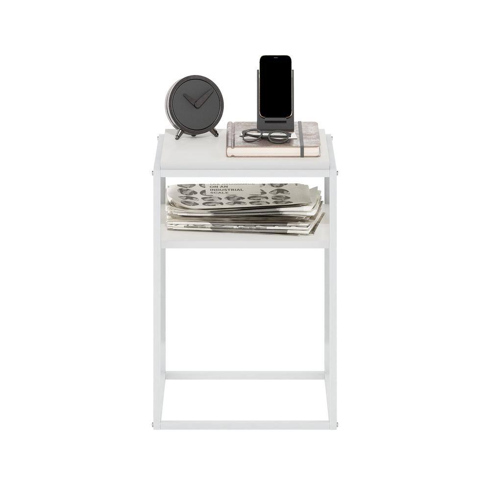 Solid White 2-Tier Stackable Metal and Wood Shelf