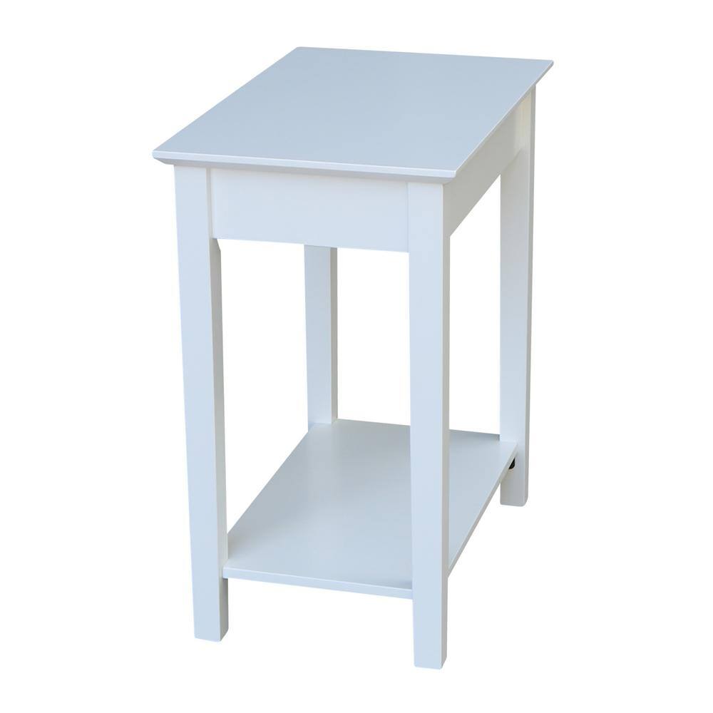 Elegant Narrow Solid Wood End Table in White with Shelf and Drawer