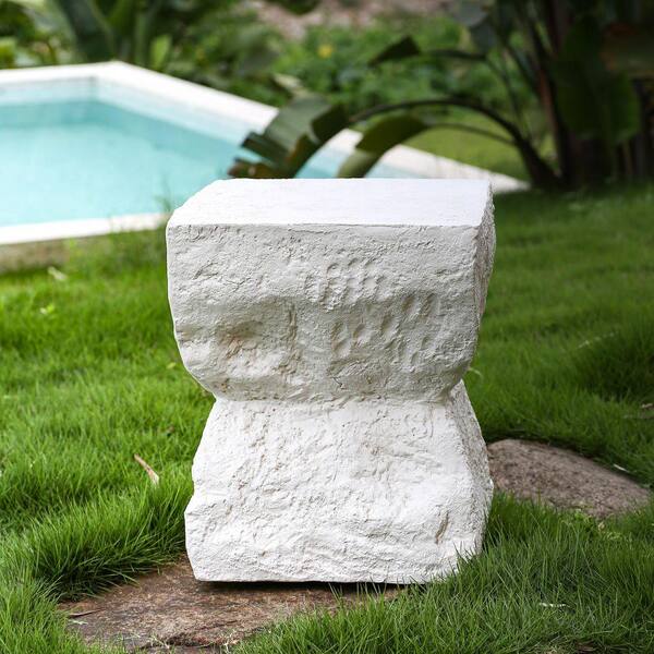 Modernist White Cube MGO Side Table for All-Weather Outdoor and