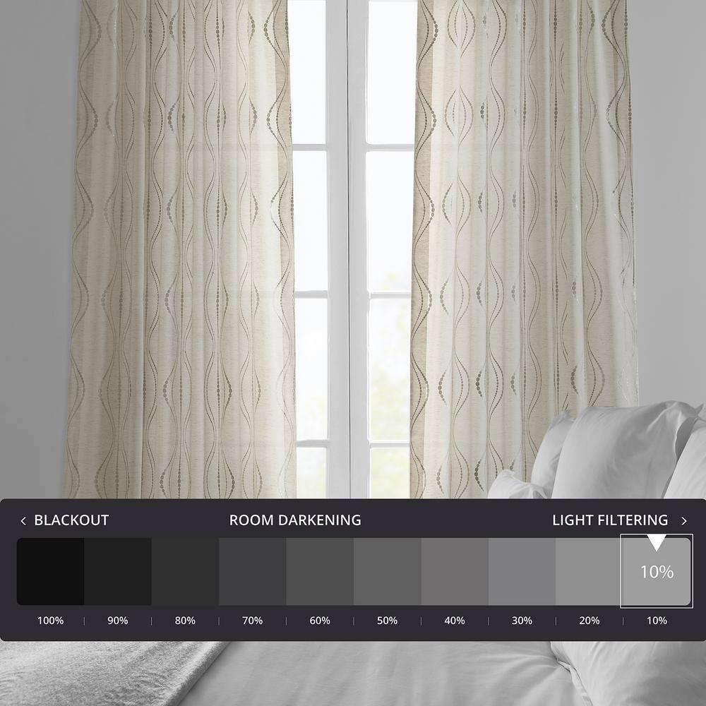 Suez Natural Embroidered Faux Linen Sheer Curtain Panel 50W x 84L