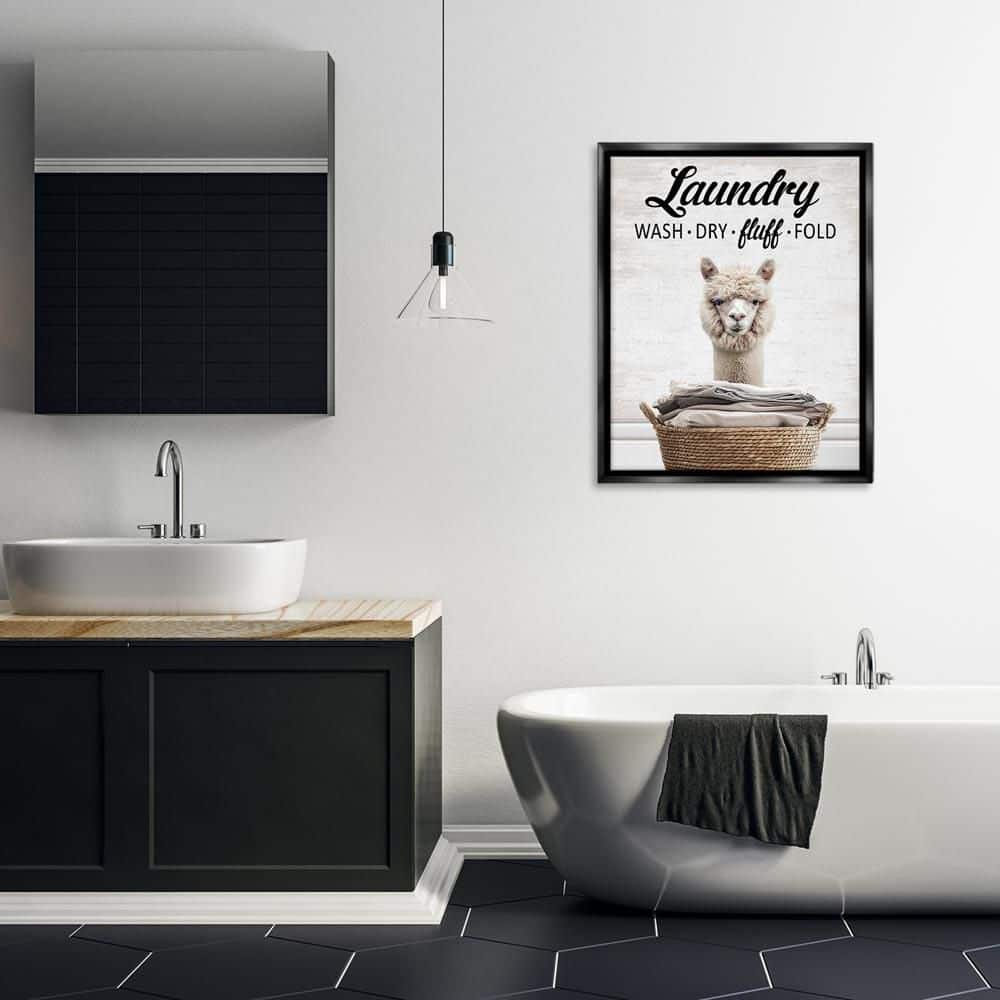 Wash Dry Fluff Laundry Alpaca by Lettered and Lined Black Floater Frame Typography Graphic Art Print 31 in. x 25 in. price history on PriceWatchPro