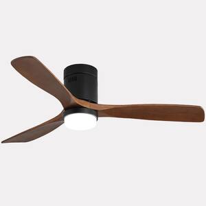 52 in. LED Indoor Flush Mount Smart Matte Black Ceiling Fan with 3 Reversible Wood Blades, 6-Speed DC Remote Control