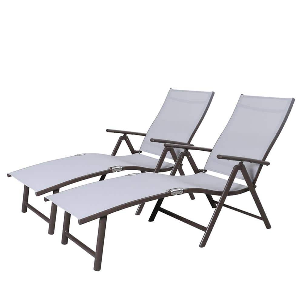 Light Gray Aluminum Adjustable Outdoor Chaise Lounger Set