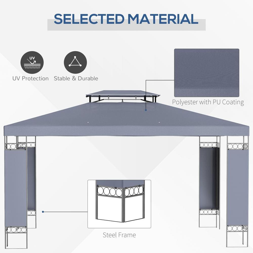 Gray 13' x 10' Steel Frame Patio Gazebo with Double Vented Roof