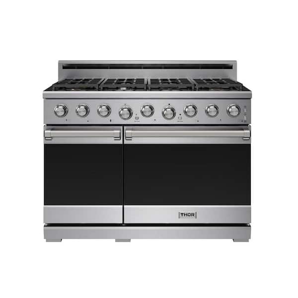 48. in 7 Burners Freestanding Double Oven Gas Range in Stainless Steel with Convection and Self-Clean