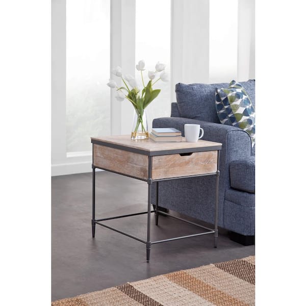 Martin Svensson Home Fenway 20 in. Pickled Mango Square Solid Wood Top End Table with Drawer
