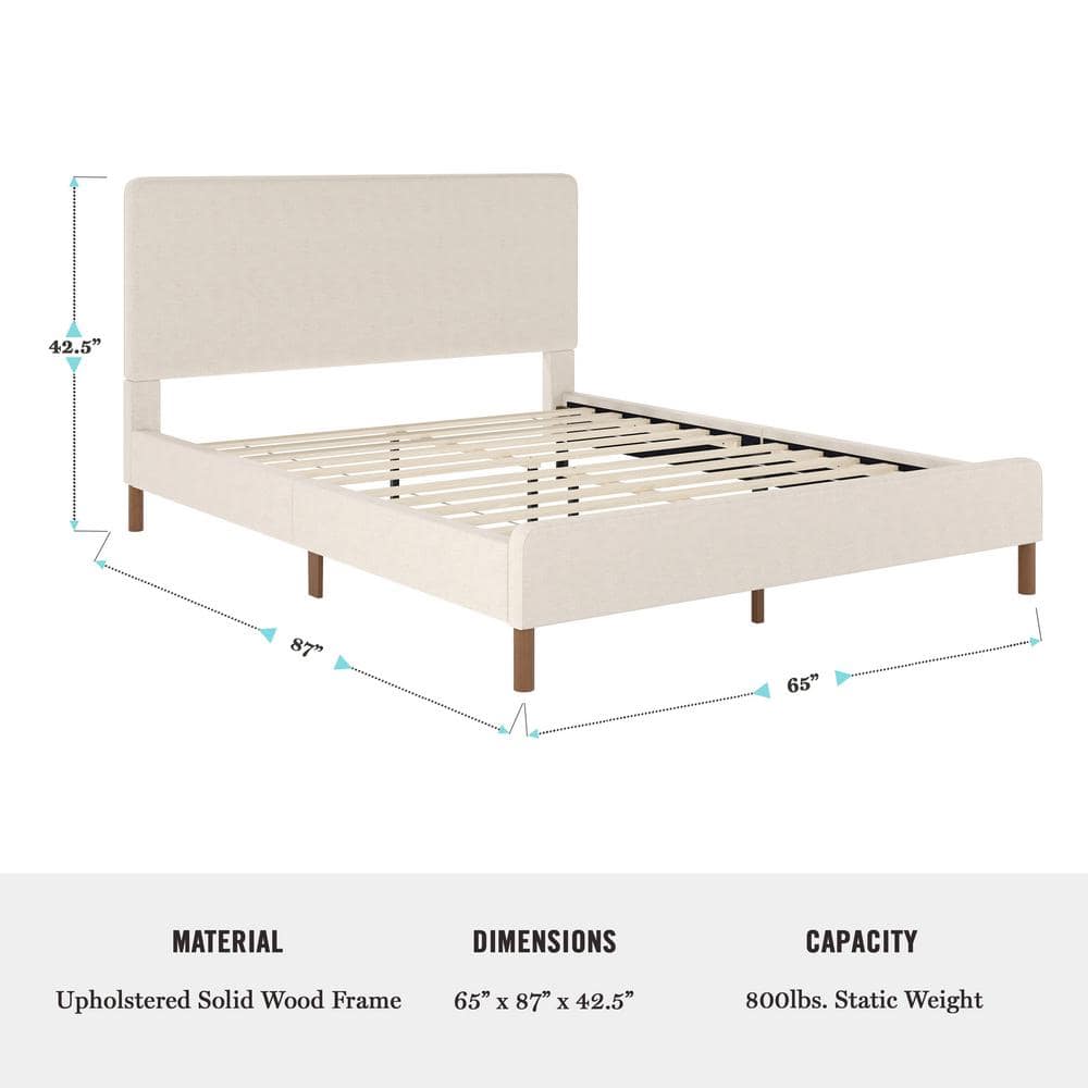 Queen Beige Linen Upholstered Platform Bed with Storage Drawer