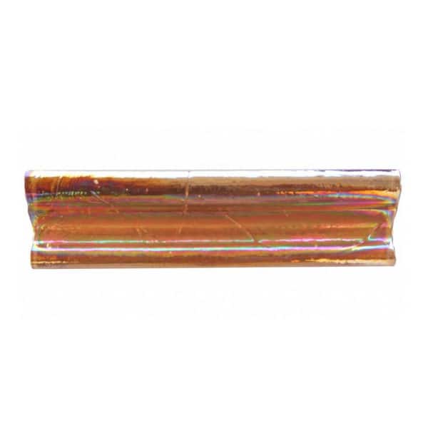 Atmosphere Recycled Glass Iridescent Orange 2 in. x 8 in. Polished Glass Decorative Bullnose Trim Tile (0.111 sq. ft.)