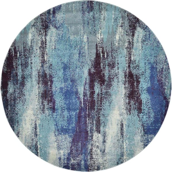 Unique Loom Jardin Lilly Blue 8' 0 x 8' 0 Round Rug