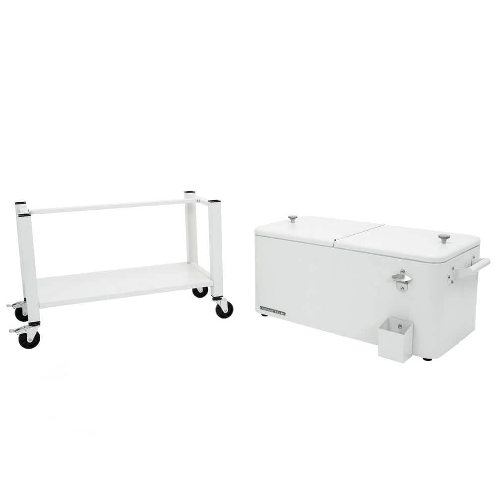 White Powder-Coated Steel 80-Quart Rolling Outdoor Patio Cooler with Wheels