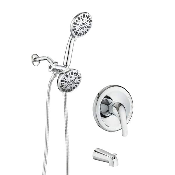 PERLIRIA INC Single Handle 3-Spray Tub and Shower Faucet 2.5 GPM, With 7 Spray Hand Shower in. Chrome Valve Included