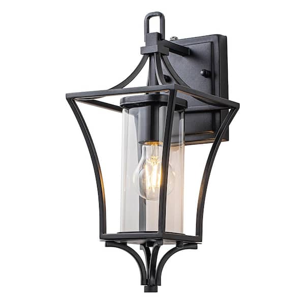 Y'INSP 15.7 in. 1-Light Matte Black Dusk to Dawn Outdoor Hardwired Wall Lantern Scone with No Bulbs Included