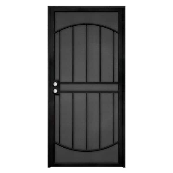 Unique Home Designs 32 in. x 80 in. Arcada Black Surface Mount Outswing Steel Security Door with Expanded Metal Screen