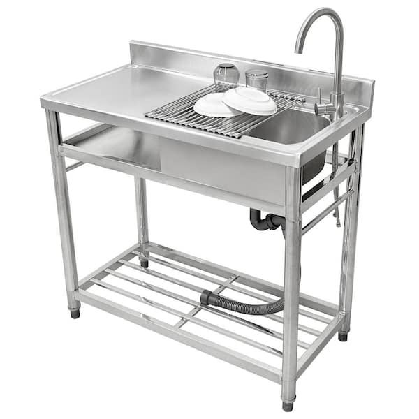 Innovaze 39.3 in. Free Standing Stainless Steel Outdoor Kitchen Sink with Faucet, Strainer and Shelf, Single Bowl Kitchen Sink