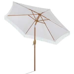7.38 ft. Outdoor Patio Wood Beach Umbrella With Tassel in White