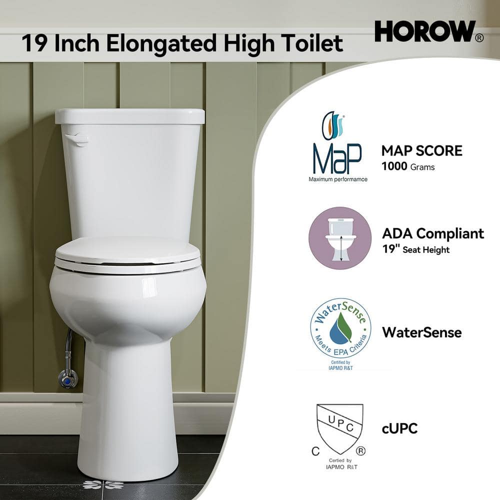 19-Inch White Elongated High Efficiency Two-Piece Toilet