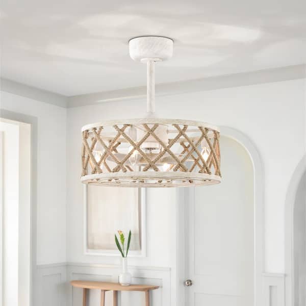 Heritage 18.5 in. 4-Light Indoor White Industrial Metal Cage Enclosed Ceiling Fan