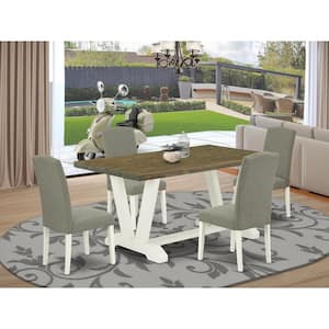 5-Piece Distressed Jacobean Finish Solid Wood Top Dining Table with 4 Parson Chair with Lattice Back