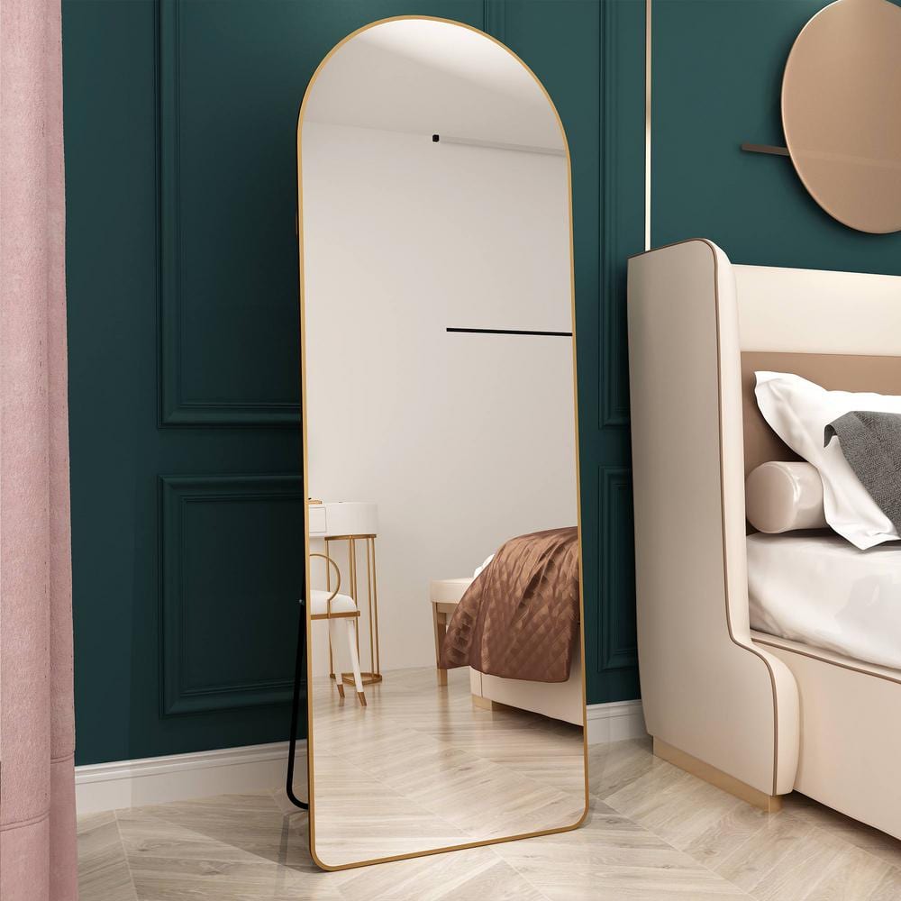 Gold 23.2 in. W x 64.9 in. H Arched Aluminum Alloy Framed Full LengthMirror