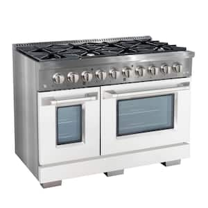 48 in. 8-Burners Freestanding Gas Range and Convection Oven in Stainless Steel with White Door