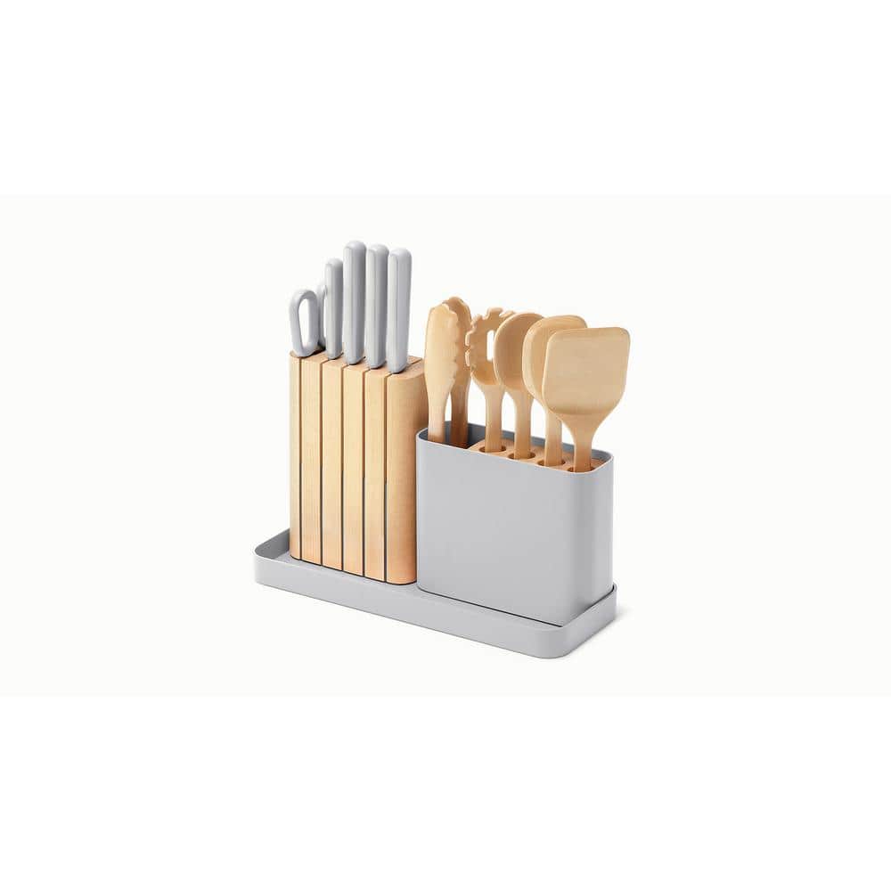 Gray 14-Piece German Steel Knife and Birch Utensil Set