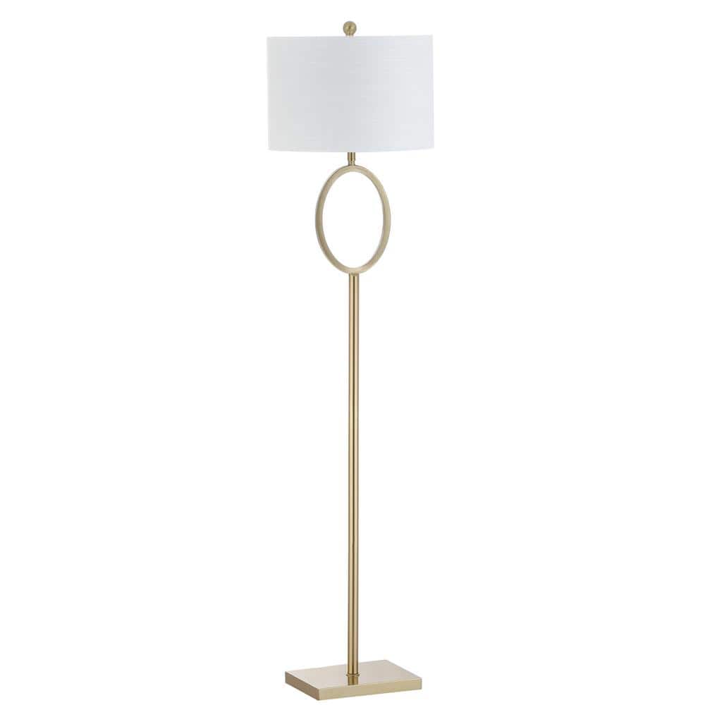 Arc 61" White Cotton Drum Shade Brass Floor Lamp